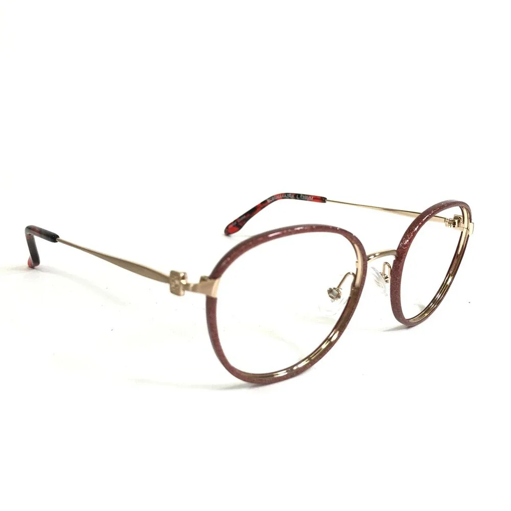 BCBGMAXAZRIA Eyeglasses Frames ADELINA Red Sparkly Glitter Gold Round 49-18-135